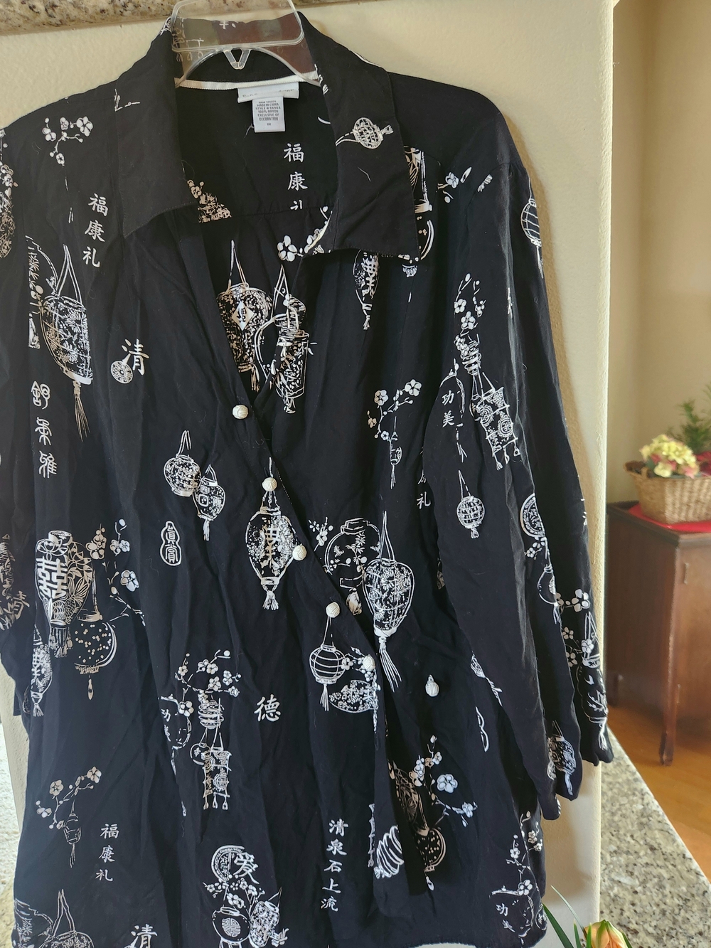 Soft Surroundings Black Button-Front Printed Blouse